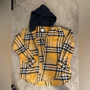 Women’s American Eagle Yellow and Navy Flannel, Size Small